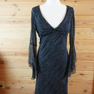 ABS Evening by Allen Schwartz Silk Black and‎ Gray Maxi Dress Size 8